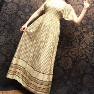 Vtg 60s 70s prairie milkmaid boho hippie Regency Renaissance maxi dress XS S